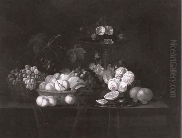 Still Life Of Fruit And Flowers On A Table by Emily Coppin Stannard