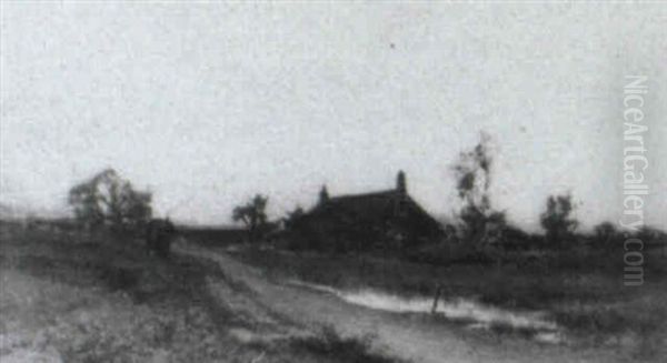 A Homestead On A Moorland Path, Evening Oil Painting by Henry John Sylvester Stannard