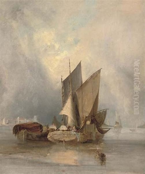 Reflections Of A Becalmed Fishing Fleet Oil Painting by Joseph Stannard