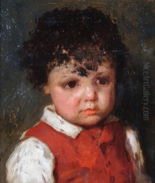 Portrait Of A Young Child Wearing A Red Waistcoat Oil Painting by Otto Brandt