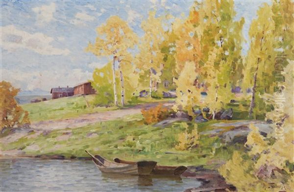 Birches On The Shore Oil Painting by Mikael Stanowsky