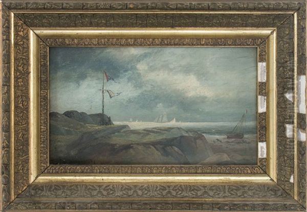 Figures Raising Pennants Along A Coast. Shipping In The Background Oil Painting by Franklin Stanwood