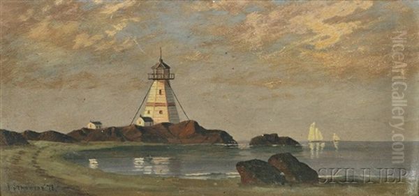 Beach And Lighthouse Oil Painting by Franklin Stanwood