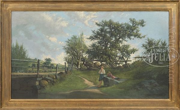 Two Children Down By The River Oil Painting by Franklin Stanwood