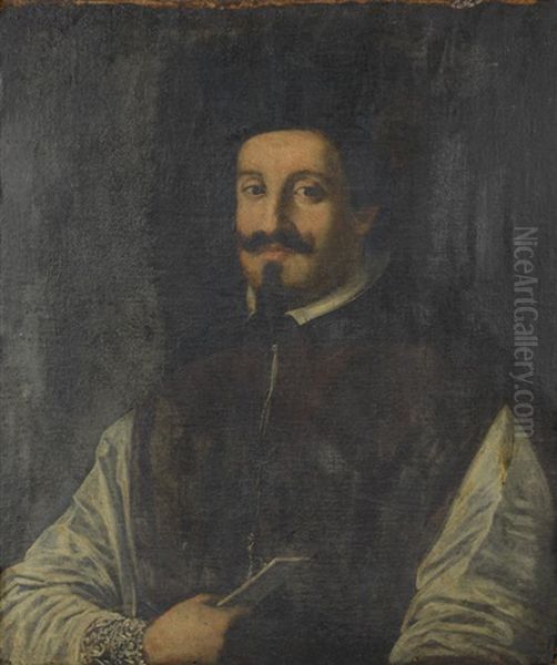 Portrait Of A Monsignor, Half-length, Holding A Letter Oil Painting by Massimo Stanzione