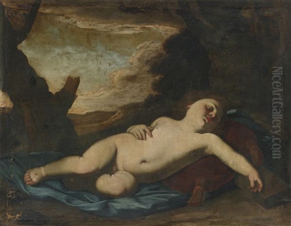 Sleeping Christ Child In A Landscape Oil Painting by Massimo Stanzione