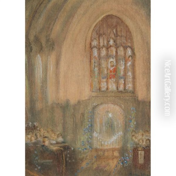 Church Interior Oil Painting by Owen Staples