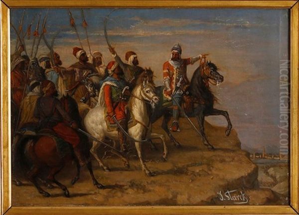 Cavaliers Arabes Oil Painting by Julius Josephus Gaspard Starck