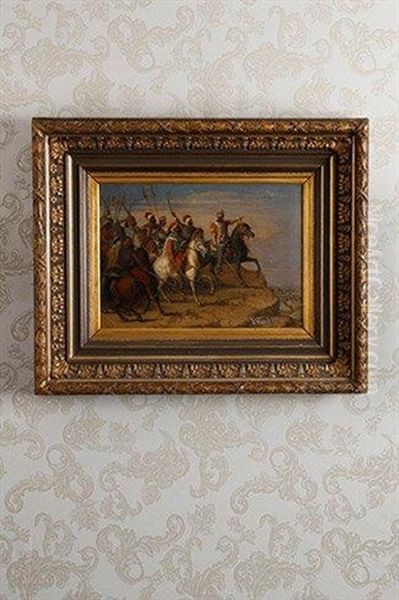 Cavaliers Arabes Huile Sur Toile Signee En Bas A Droite 37 X 50 Cm Oil On Canvas Signed Bottom Right Provenance Collection Privee Oil Painting by Julius Josephus Gaspard Starck