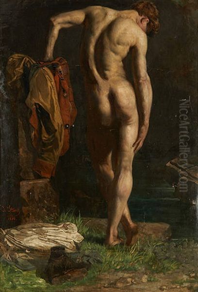 Jeune Homme Deshabille Oil Painting by Julius Josephus Gaspard Starck