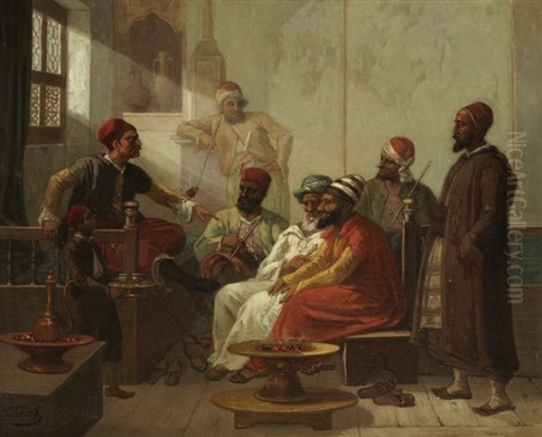 Scene De Cafe En Turquie Oil Painting by Julius Josephus Gaspard Starck