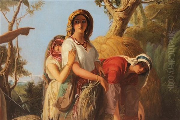 Boaz Speaks To Ruth At The Barley Field Oil Painting by Julius Josephus Gaspard Starck