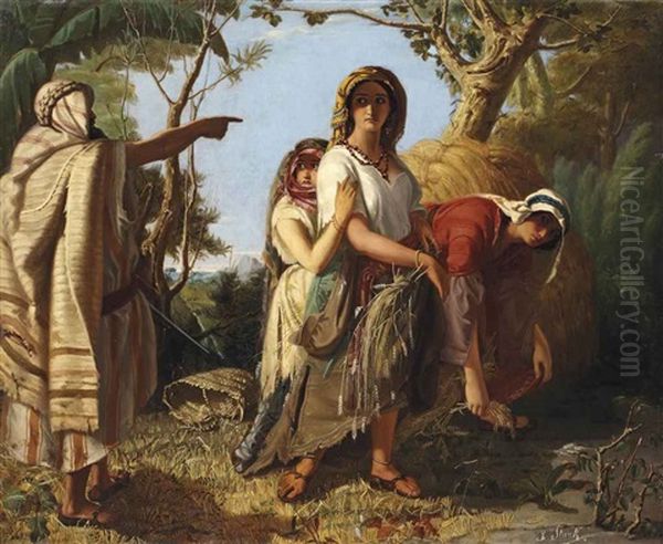 Boaz Speaks To Ruth At The Barley Field Oil Painting by Julius Josephus Gaspard Starck