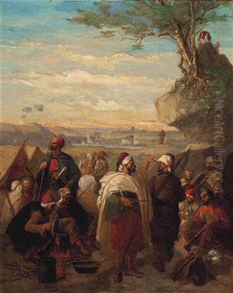 The Ottoman Encampment At Dusk Oil Painting by Julius Josephus Gaspard Starck