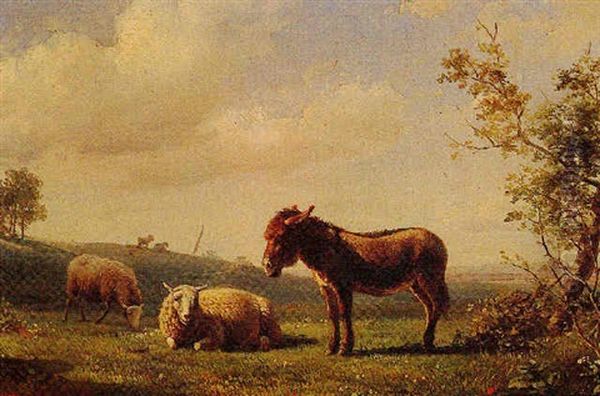 Sheep And Donkey Grazing Oil Painting by Willem Tjarda van Starckenborgh Stachouwer