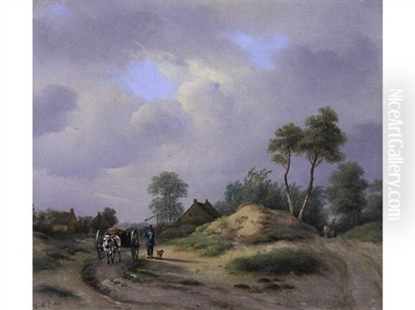 Untitled - Peasant With Hay Wagon Oil Painting by Jacobus Nicolaas (Baron Tjarda van) Starckenborgh