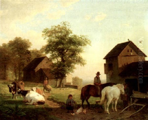 Daily Farm Chores Oil Painting by Jacobus Nicolaas (Baron Tjarda van) Starckenborgh