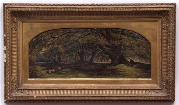 Sheep In A Forest Glade Oil Painting by Arthur James Stark