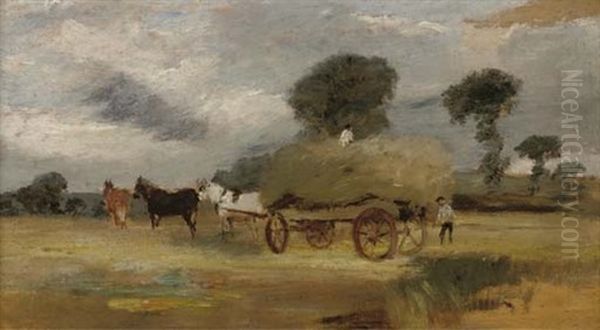 Hay Making (+ A Horse Study, Verso) Oil Painting by Arthur James Stark