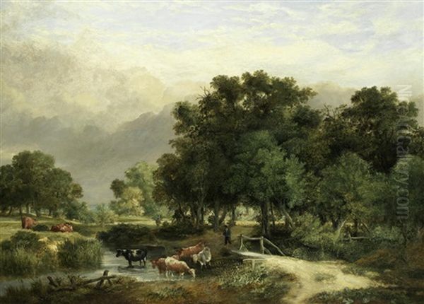 Cattle In A Wooded Landscape Oil Painting by James Stark