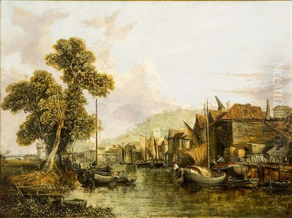 Untitled - Boats In A Harbour Oil Painting by James Stark