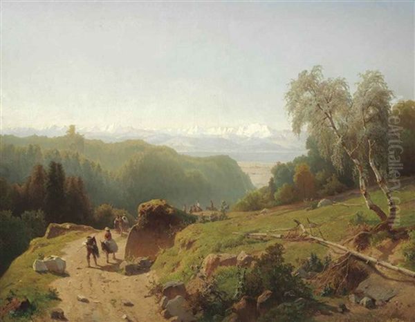 Figures On A Mountain Pass Oil Painting by Baron Jacobus Nicolas Tjarda van Starkenborg