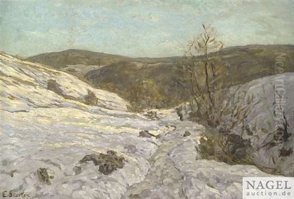 Winter On The Swabian Alb Oil Painting by Erwin Starker