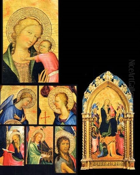 Madonna Col Bambino, Due Angeli Musicanti, Due Angeli Adoranti, San Giovanni Battista, San Jacopo, Santa Caterina Martire, San Giovanni Evangelista, (san Bernardo?), Santa Margherita Oil Painting by Gherardo die Jacopo Starnina