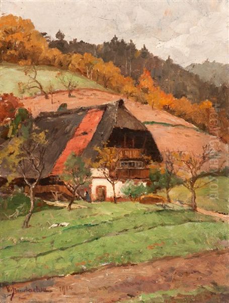 Black Forest House In An Autumn Landscape Oil Painting by Vitus Staudacher