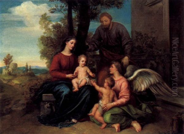 Die Heilige Familie Mit Dem Johannesknaben Und Einem Engel Oil Painting by Friedrich Staudinger