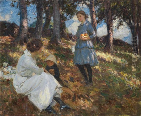 A Picnic Oil Painting by Frederick Stead