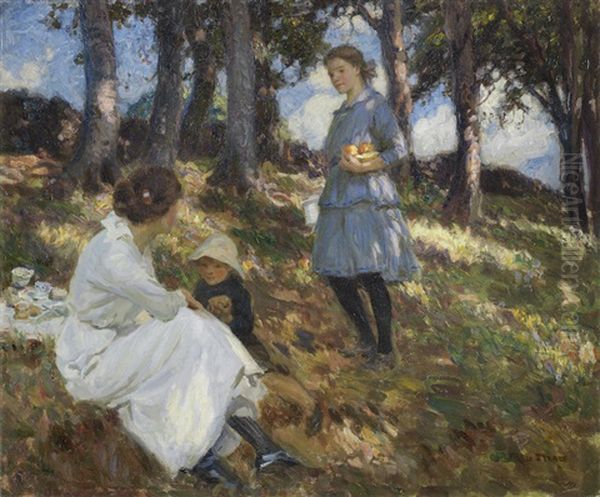 A Picnic Oil Painting by Frederick Stead