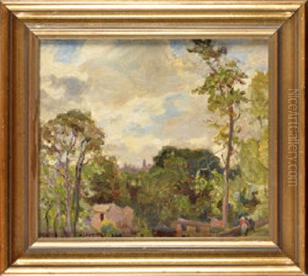 House Among Trees With Two Figures In The Foreground Oil Painting by Frederick Stead