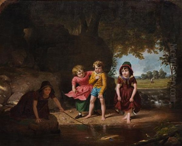 A Hat In The Pond, 1850 Oil Painting by Junius Brutus Stearns