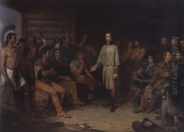 Washington And The Indians Or Washington In The Indian Council Oil Painting by Junius Brutus Stearns