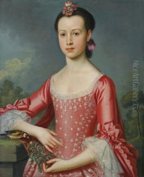 Portrait Of Miss Bache, Half Length, Wearing A Red Dress Oil Painting by Christopher Steele