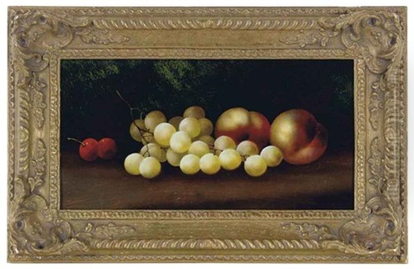 Still Life Of Cherries, Grapes And Peaches On A Forest Floor (+ Still Life; 2 Works) Oil Painting by Edwin Steele