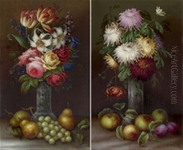 Blumenstillleben (+ Another, Smllr; Set Of 2) Oil Painting by Edwin Steele