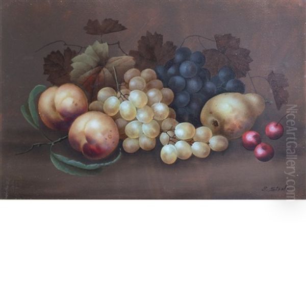 Still Life With Fruit (+ Still Life With Flowers; 2 Works) Oil Painting by Edwin Steele