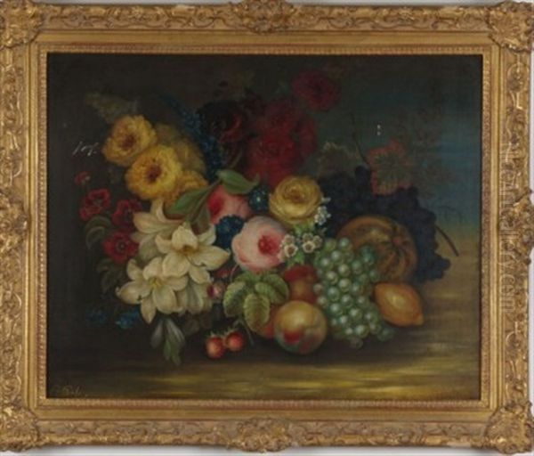 Fruit And Floral Still Life Oil Painting by Edwin Steele