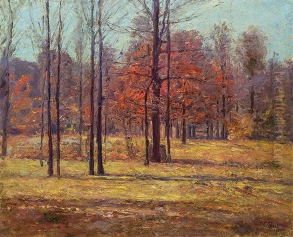 Indiana Landscape In Autumn Oil Painting by Theodore Clement Steele