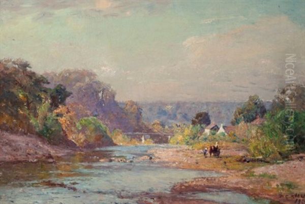 Brookville Landscape Oil Painting by Theodore Clement Steele