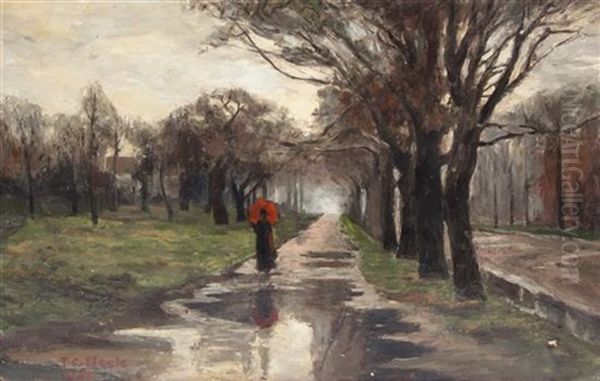 Woman With An Umbrella Oil Painting by Theodore Clement Steele