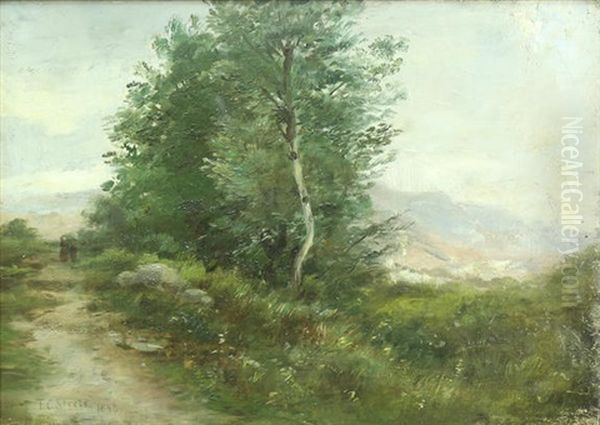 Landscape With Travelers Along The Path Oil Painting by Theodore Clement Steele