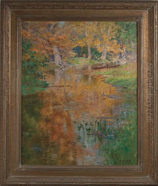 Study In Green And Gold: The Mill Race Oil Painting by Theodore Clement Steele