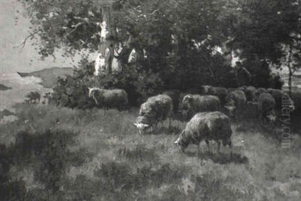 Shepherd Tending Sheep Oil Painting by Willem Steelink the Elder