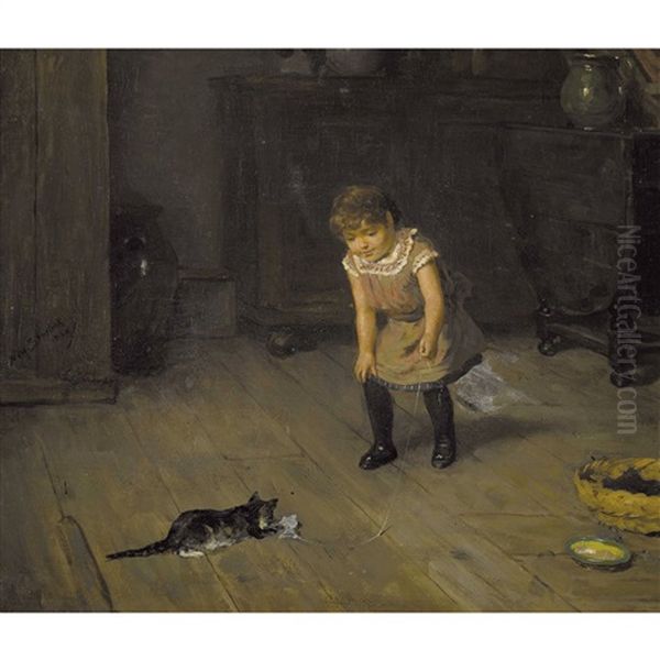 Spielendes Madchen Mit Katze Oil Painting by Willem Steelink