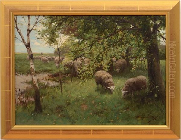 Sheep Under The Trees Oil Painting by Willem Steelink