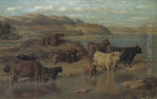 Highland Cattle By Loch Striven, Strathclyde Oil Painting by David George Steell