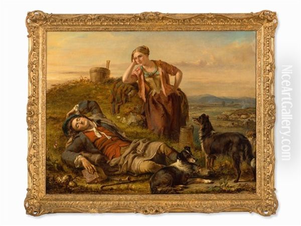 Sleeping Shepherd, Scotland Oil Painting by Gourlay Steell